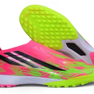 Adidas 粉绿色 袜贴合领 合成笼架覆盖 草地足球鞋
