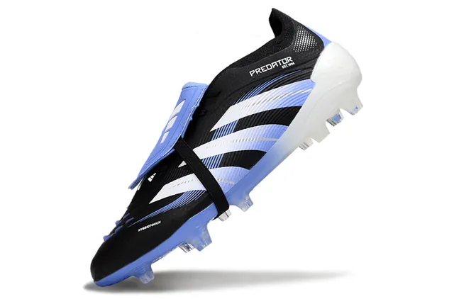 Adidas Predator Negro Azul Sin Cordones Cierre con Correa Suela con Gradiente Piso Firme Zapatos de Fútbol 3