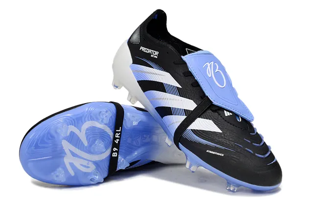 Adidas Predator Negro Azul Sin Cordones Cierre con Correa Suela con Gradiente Piso Firme Zapatos de Fútbol 4