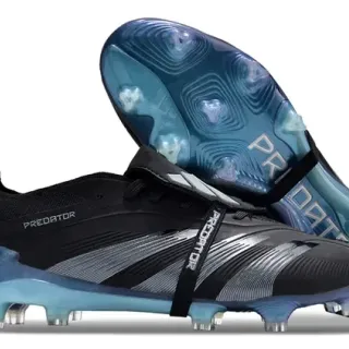 Adidas Predator Negro Azul Sin Cordones Cierre de Correa Textura Plata-Gris Overlays Ground Firm Zapatos de Fútbol