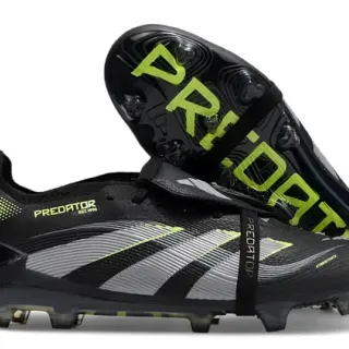 Adidas Predator Negro Verde Sin Cordones Cierre de Correa Upper Sintético Texturizado Suelo Firme Zapatos de Fútbol