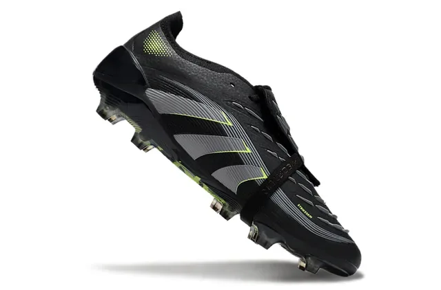 Adidas Predator Noir Vert Sans Lacets Cordon Strap Upper Synthétique Texturé Terrain Ferme Chaussures de Football 2
