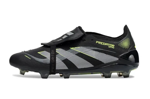 Adidas Predator Noir Vert Sans Lacets Cordon Strap Upper Synthétique Texturé Terrain Ferme Chaussures de Football 3