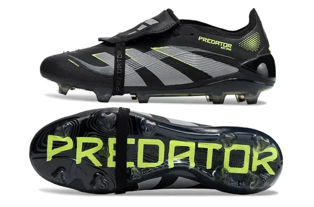 Adidas Predator Noir Vert Sans Lacets Cordon Strap Upper Synthétique Texturé Terrain Ferme Chaussures de Football 4