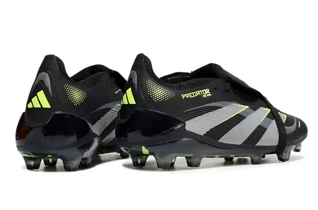 Adidas Predator Noir Vert Sans Lacets Cordon Strap Upper Synthétique Texturé Terrain Ferme Chaussures de Football 5
