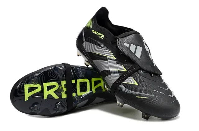Adidas Predator Noir Vert Sans Lacets Cordon Strap Upper Synthétique Texturé Terrain Ferme Chaussures de Football 6