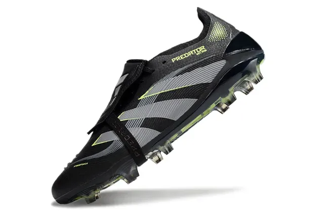 Adidas Predator Noir Vert Sans Lacets Cordon Strap Upper Synthétique Texturé Terrain Ferme Chaussures de Football 7