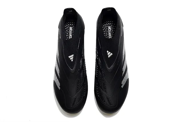 Adidas Predator Preto Prata Baixo Corte Ajuste Meia Parte Superior Iridescente Holográfico Placa Sola Césped Firme Sapatos de Futebol 2