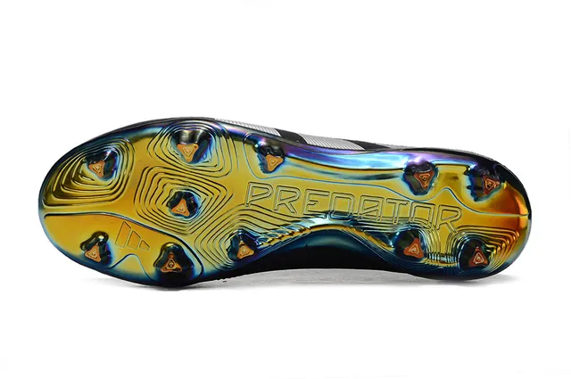 Adidas Predator Preto Prata Baixo Corte Ajuste Meia Parte Superior Iridescente Holográfico Placa Sola Césped Firme Sapatos de Futebol 6