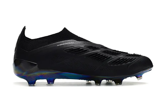Adidas Predator Preto Prata Baixo Corte Ajuste Meia Parte Superior Iridescente Holográfico Placa Sola Césped Firme Sapatos de Futebol 7