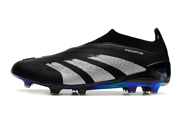 Adidas Predator Preto Prata Baixo Corte Ajuste Meia Parte Superior Iridescente Holográfico Placa Sola Césped Firme Sapatos de Futebol 8
