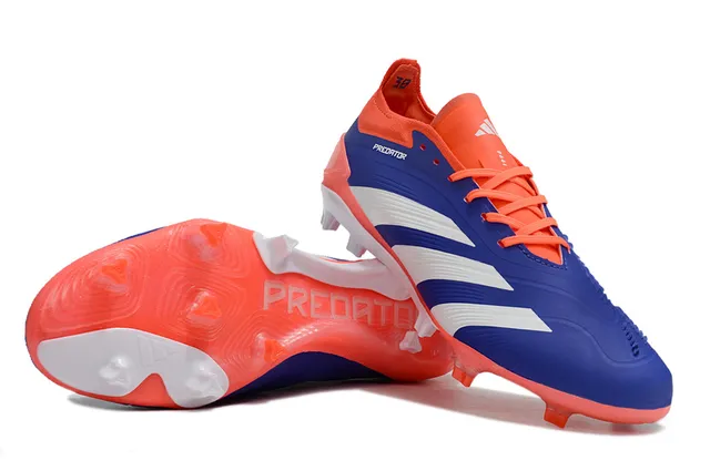 Adidas Predator Blue Orange 低帮袜套式鞋面不对称系带覆盖硬地足球鞋 4