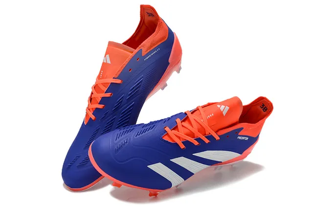 Adidas Predator Blue Orange 低帮袜套式鞋面不对称系带覆盖硬地足球鞋 7