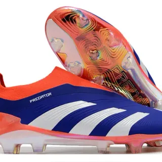 Adidas Predator Bleu Orange Collet de Chaussette Lacets Asymétriques Terrain Ferme Chaussures de Football