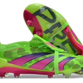 Adidas Predator Verde Rosa Sin Cordones Cierre de Correa Upper Sintético Neón Zapatos de Fútbol Firm Ground
