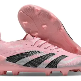 Adidas Predator Botas de fútbol bajo rosa negro cordones asimétricos superficie firme