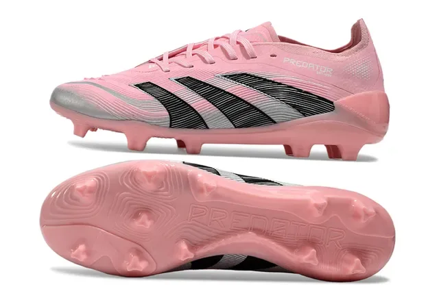 Adidas Predator Botas de fútbol bajo rosa negro cordones asimétricos superficie firme 4