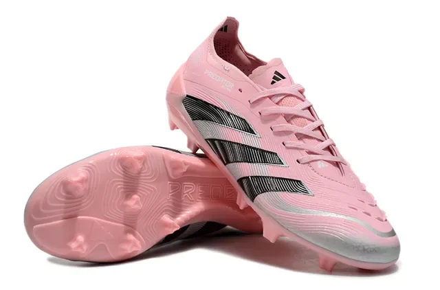 Adidas Predator Botas de fútbol bajo rosa negro cordones asimétricos superficie firme 6