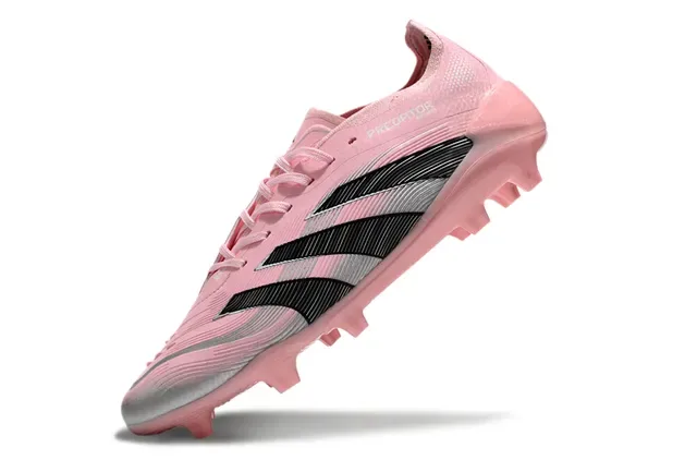 Adidas Predator Botas de fútbol bajo rosa negro cordones asimétricos superficie firme 7