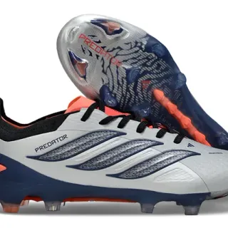 Adidas Predator Silver Navy Lacets asymétriques Tissu synthétique texturé Terrain ferme Chaussures de football