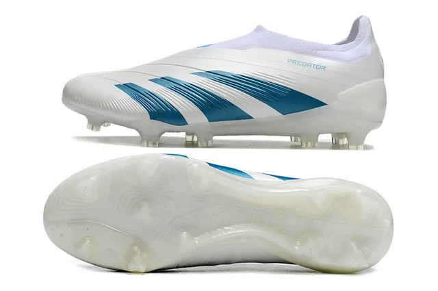 Adidas Predator Tênis de futebol branco e azul para gramado firme 6
