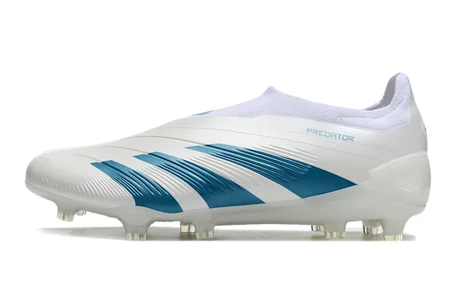 Adidas Predator Tênis de futebol branco e azul para gramado firme 7