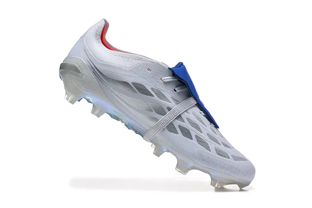 Adidas Predator Branco Azul Sem Cadarços Fechamento de Tirante Iridescente Holográfico Solado Césped Natural Sapatos de Futebol 11