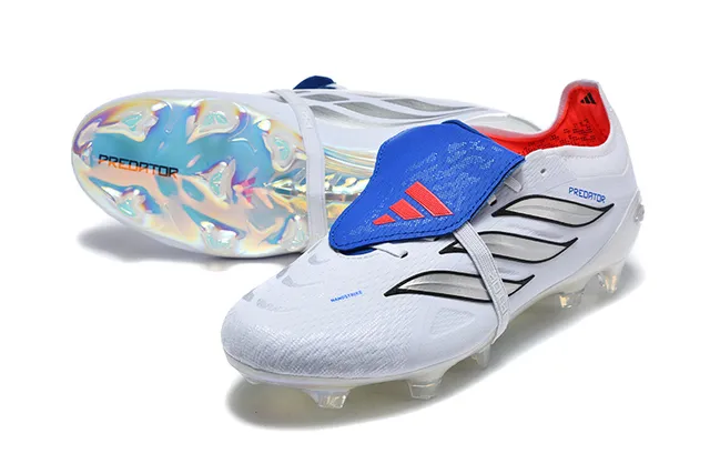 Adidas Predator Branco Azul Sem Cadarços Fechamento de Tirante Iridescente Holográfico Solado Césped Natural Sapatos de Futebol 13
