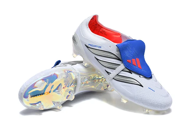 Adidas Predator Branco Azul Sem Cadarços Fechamento de Tirante Iridescente Holográfico Solado Césped Natural Sapatos de Futebol 14