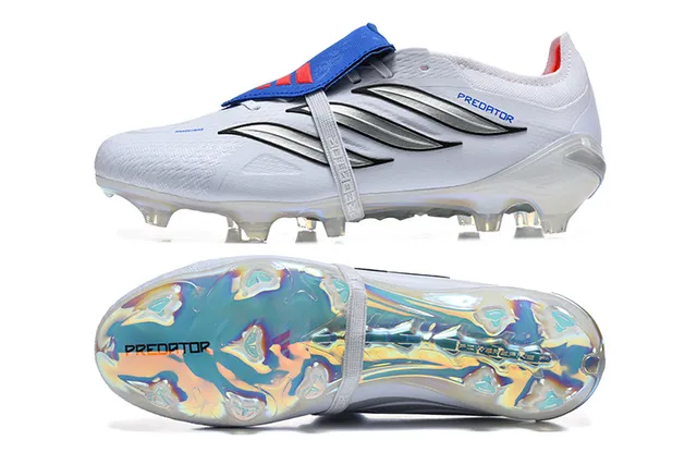 Adidas Predator Branco Azul Sem Cadarços Fechamento de Tirante Iridescente Holográfico Solado Césped Natural Sapatos de Futebol 16