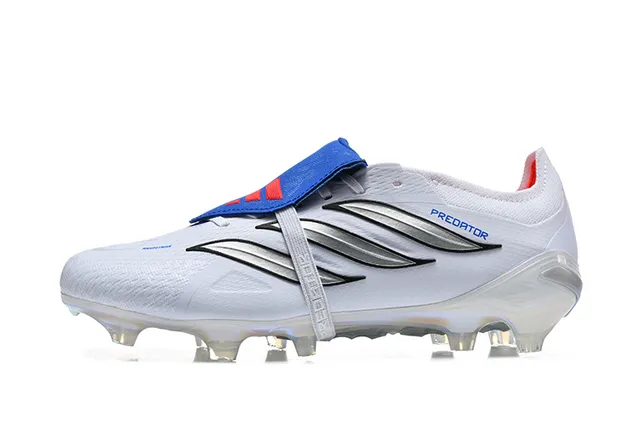 Adidas Predator Branco Azul Sem Cadarços Fechamento de Tirante Iridescente Holográfico Solado Césped Natural Sapatos de Futebol 17