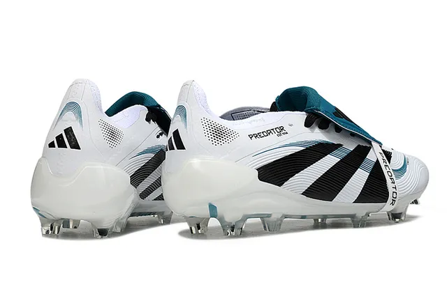 Adidas Predator Blanc Bleu Sans Lacets Fermeture à Straps Trois Rayures Noires Terrain Ferme Chaussures de Football 5