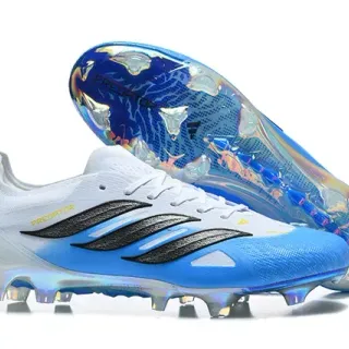 Adidas Predator Zapatos de Fútbol Blanco Azul Bajo Cordones Asimétricos Superficie Firme