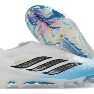 Adidas Predator Col de Chaussette Blanc Bleu Contrefiche du Talon Iridescent Terrain Ferme Chaussures de Football