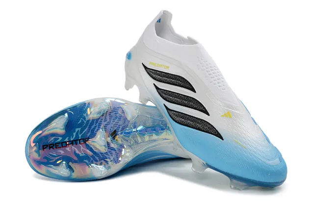Adidas Predator सफेद नीला मोजा फिट कॉलर इंद्रधनुषीय एड़ी काउंटर फर्म ग्राउंड फुटबॉल जूते 4