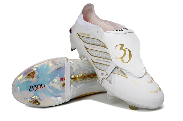 Adidas Predator Branco Dourado Holográfico Solo Firme Sapatos de Futebol 4