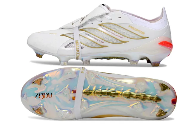 Adidas Predator Branco Dourado Holográfico Solo Firme Sapatos de Futebol 6