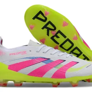 Adidas Predator Zapatillas de fútbol blanco rosa ribeteado media pie cage suela neón amarilla translúcida tierra firme