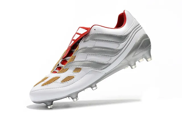 Adidas Predator White Silver Red Gold Firm-Ground أحذية كرة القدم للأرض الصلبة 4