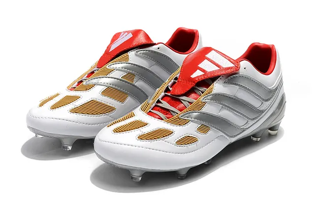 Adidas Predator White Silver Red Gold Firm-Ground أحذية كرة القدم للأرض الصلبة 6