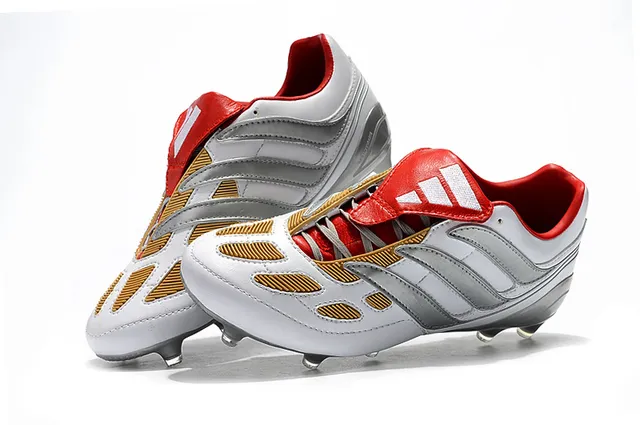 Adidas Predator White Silver Red Gold Firm-Ground أحذية كرة القدم للأرض الصلبة 7