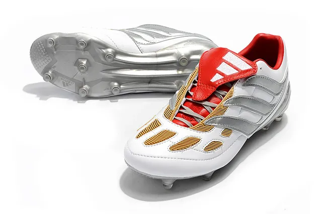 Adidas Predator White Silver Red Gold Firm-Ground أحذية كرة القدم للأرض الصلبة 8