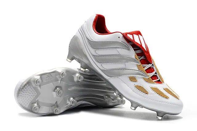 Adidas Predator White Silver Red Gold Firm-Ground أحذية كرة القدم للأرض الصلبة 9