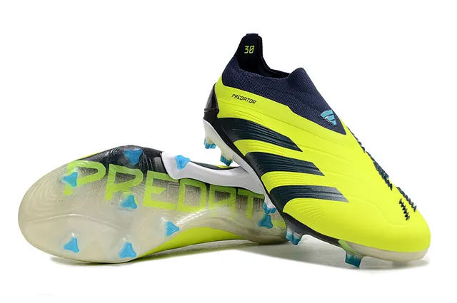 Adidas Predator पीला नेवी नियोन और सॉक-फिट अपर फर्म-ग्राउंड सोकर जूते 5