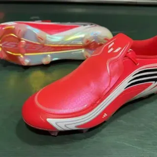 Adidas Red White Laceless Slip-On Iridescent Soleplate Firm-Ground Soccer Shoes