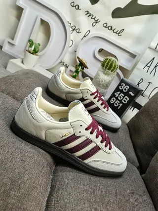 Adidas Samba Off-White e Burgundy tênis lifestyle 9