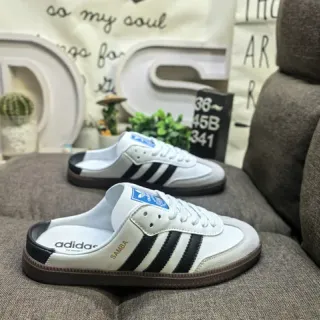 Adidas Samba Open-Back Slip-On White Black Brown Casual Shoes