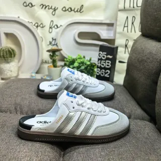 Adidas Samba Slip-On أبيض رمادي خطوط معدنية أسلوب حياة أحذية رياضية