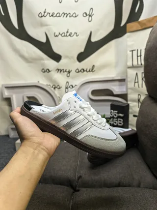 Adidas Samba Slip-On أبيض رمادي خطوط معدنية أسلوب حياة أحذية رياضية 5