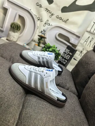 Adidas Samba Slip-On أبيض رمادي خطوط معدنية أسلوب حياة أحذية رياضية 7
